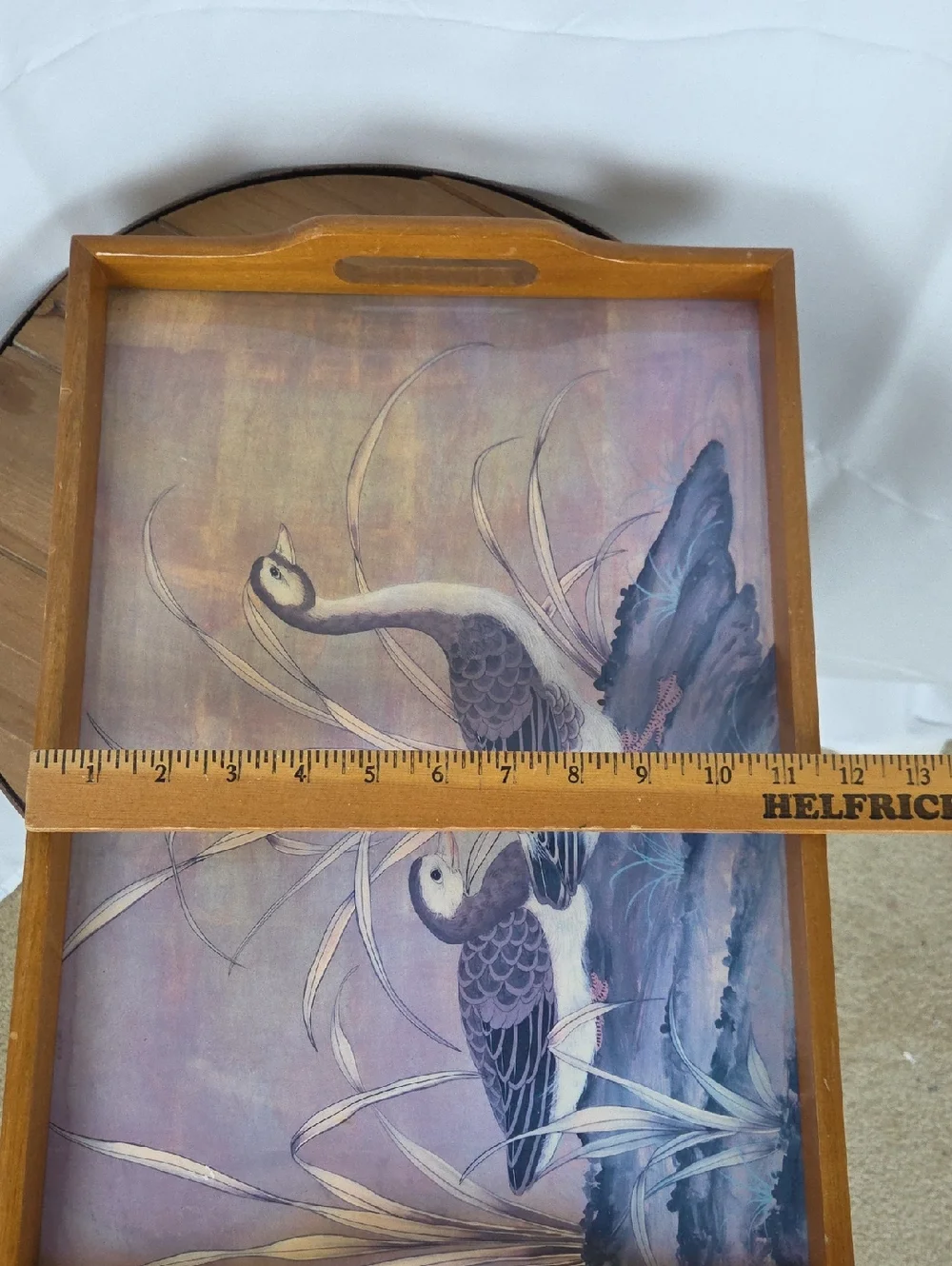 Wooden Serving Tray with Duck Illustration - Purple